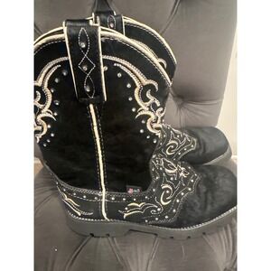 Justin Boots Black with Gold Embroidery Ankle Boots